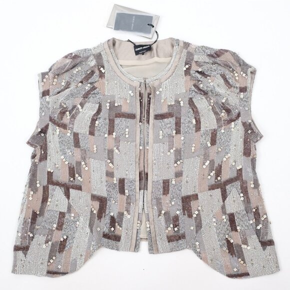 Giorgio Armani Black Label jacket sz S / M couture embellished jacket silver 12k - Picture 5 of 14